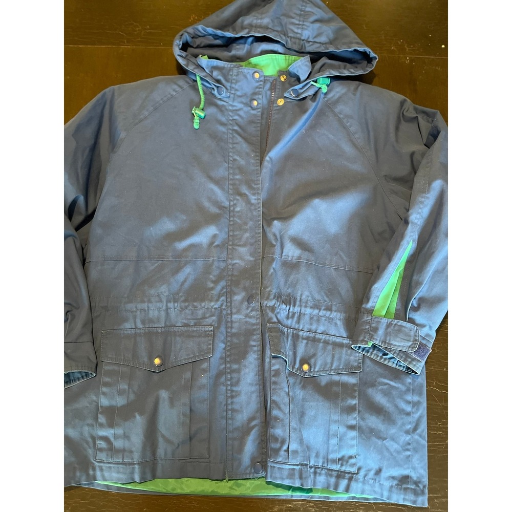 London Fog Navy Blue‎ Plaid Lined Hooded Anorak Jacket Mens XL